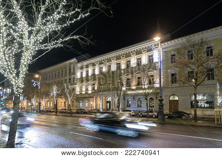 Budapest, Hungary. 3rd January 2018. One of the main Avenues in Budapest is Andrassy Avenue and it links Hero's Square and Downtown Budapest.