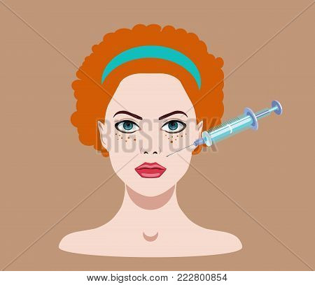 Vector illistraion with girl face and injector, dermal filler