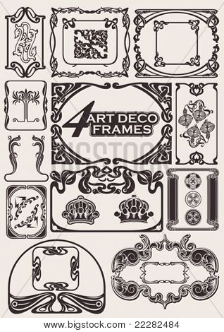 Sada starých rámů ve stylu Art-Deco