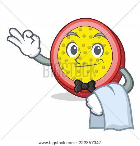 Waiter passion fruit mascot cartoon vector illustration