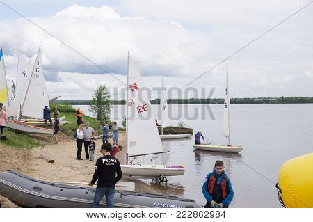 Red White Sails regatta solen  bluesea bluesky  boats coast, - Russia Usolye July 1, 2017