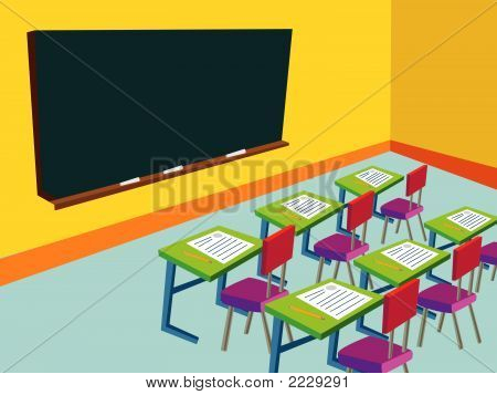 Classroom With Empty Blackboard (Vector)