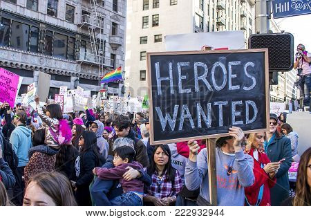 Los Angeles, California - January 20, 2018.  Women's March.