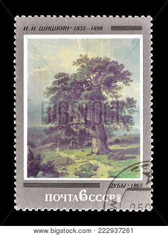 SOVIET UNION - CIRCA 1982 : Cancelled postage stamp printed by Soviet Union, that shows painting by Shishkin.