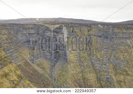 Nervion River Source, Waterfall In The Delika Canyon.