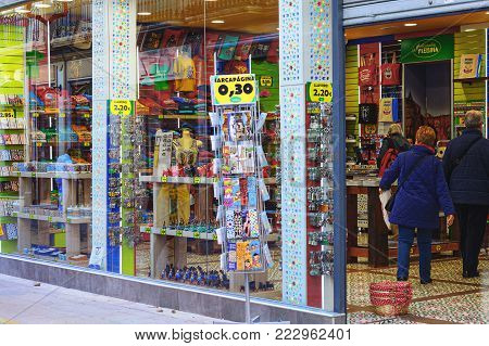 Ronda, Spain - December 2017: People Are Visiting Souvenier Shop With Traditional Spanish Products