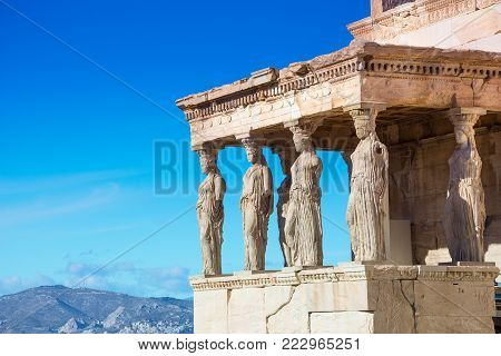 Karyatides statues, Erehtheio, on the Acropolis in Athens, Greece