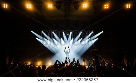 BELGRADE, SERBIA - JANUARY 19TH, 2018: MILLE PETROZZA FROM GERMAN THRASH METAL BAND KREATOR PERFORMING AT BELGRADE METAL MEETING FESTIVAL
