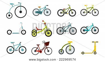 Bike icon set. Flat set of bike vector icons for web design isolated on white background