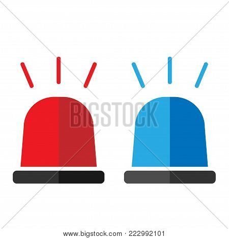 Police flasher, siren vector set. Red and blue sirens, flashers ambulances.