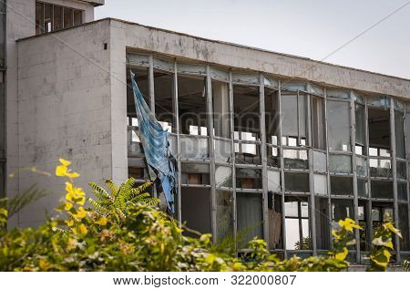 Bender, Transnistria, Moldova. August 24, 2019. The Exterior Of The Soviet-time Abandoned River Stat