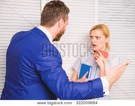 Discrimination Concept. Prejudice And Personal Attitude To Employee. Tense Conversation Or Quarrel B