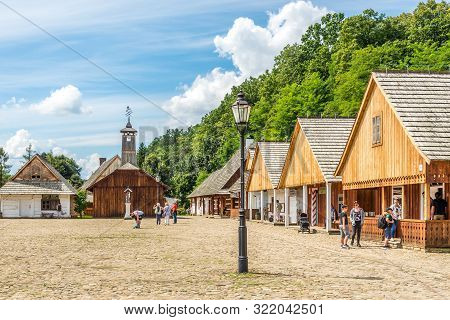Sanok,poland - August 15,2019 - View At The Wooden Houses Of Rural Architecture Museum In Sanok. The