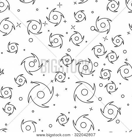 Black Line Tornado Icon Isolated Seamless Pattern On White Background. Cyclone, Whirlwind, Storm Fun