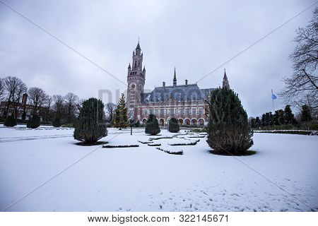 Snow On The Peace Palace, Seat Of The International Court Of Justice And Principal Judicial Organ Of