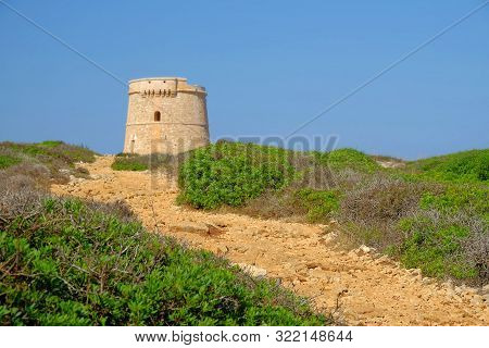 Landscape With Defense Tower Alcaufar - Torre De Defensa De Alcauf On The Balearic Island Menorca, S