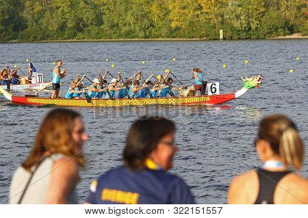 Kyiv, Ukraine - September 13, 2019: Icf Dragon Boat Club Crew World Championships 2019 On Dnipro Riv