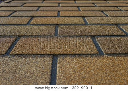 Close-up Flexible Soft Bitumen Tile Shinglas. Construction Landscaping