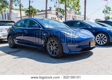 Tesla Model 3 All Electric Car During Charge Up La, Electric Vehicle Event.
