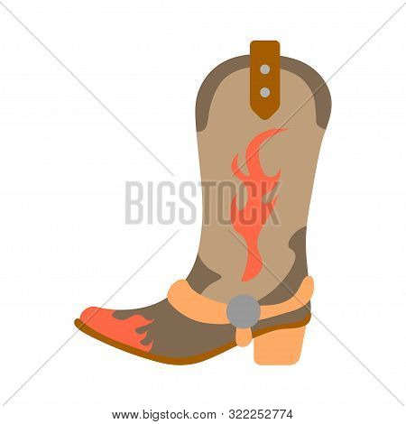 Vector Illustration Color Icon With Simplified Leather Cowboy Boots. Wild West Cowboy Authentic Symb