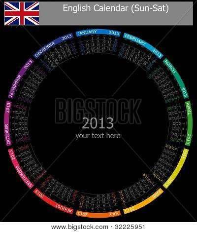 2013 Tipo 1 Inglés círculo calendario negro