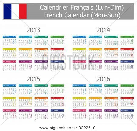 2013 - 2016 Tipo-1 alemán calendario Lun-Dom