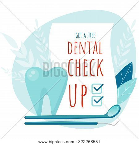 Dental Check Up. Healthy Tooth. Oral Dental Hygiene. Dental Care Tooth Vector Concept.