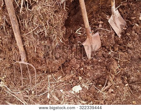 Brown Vintage Background Of A Straw Dunghill From Livestock