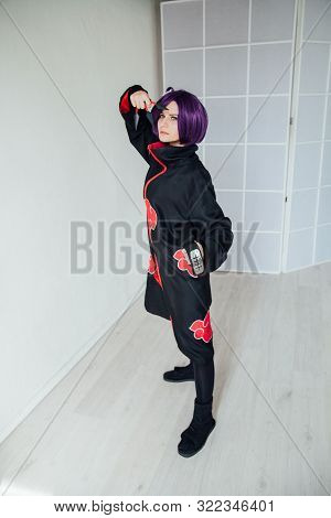 Anime Cosplayer Girl With Purple Hair Superhero