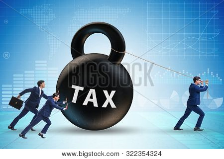 Businessman pulling kettlebell in tax concept