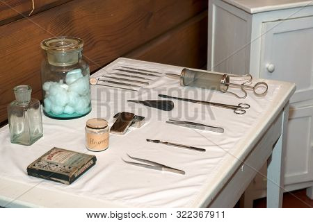 Melikhovo, Moscow Region, Russia - April 3 2019: The Interior Of The Clinic Where Dr. Chekhov Receiv