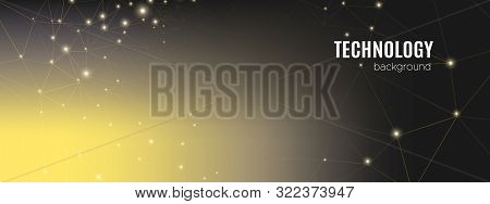 Technology Texture. Big Data Social. Yellow Triangular Poster. Black Geometric Architecture. Technol
