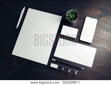 Corporate Identity Template. Branding Mock Up. Blank Business Stationery Mock-up On Wood Table Backg