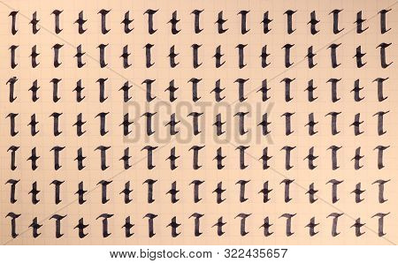 Calligraphic Letter T Learning Skills Paper Page. Calligraphy Letters T Background. Lettering Practi