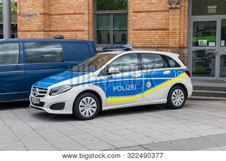Hanover, Germany - June 8, 2019: German Polizei Police Car Mercedes-benz.