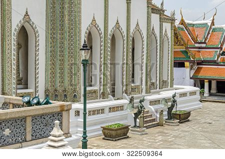 Scripture Hall Phra Mondop With Mythological Bird Like Creatures As Guardian Figures In A Buddhist T