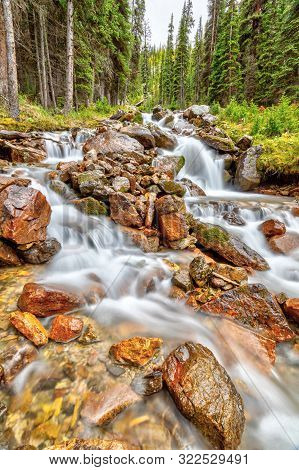 Waterfall Along East Opabin Trail At Lake O'hara In Canadian Rockies