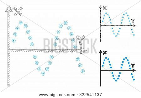 Mesh Sine Plot Model With Triangle Mosaic Icon. Wire Carcass Triangular Mesh Of Sine Plot. Vector Co