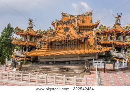 Nantou, Jiji, Taiwan - September 14th, 2019: aerial view of ruins of Wuchanggong temple when earthquake at september 21, 1999