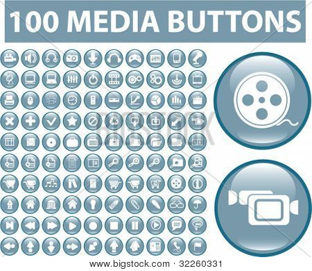 глянцевые кнопки 100 средств массовой информации. вектор