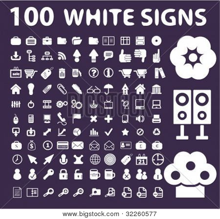 100 hvide tegn. vektor