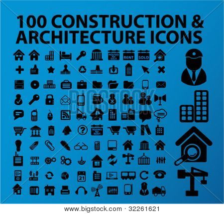 100 konstruktion & arkitektur identitet ikoner, vektor