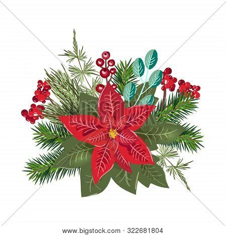 Merry Christmas Bouquet Invitation And Happy New Year Party Greeting Card And Poster With Place For 