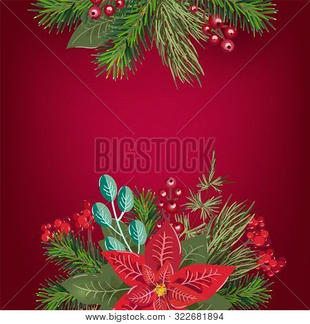 Merry Christmas Invitation And Happy New Year Party Greeting Card And Poster With Place For Text. Ho