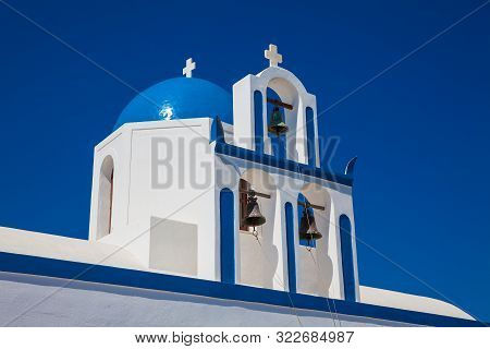The Profitis Ilias Church Located Next To Walking Path No. 9 Between Fira And Oia In Santorini Islan