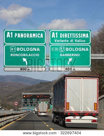 Crossroad On Italian Highway To Go On Bologna City In Italy