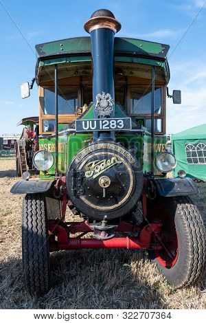 Blandford Forum.dorset.united Kingdom.august 24th 2019.a Foden Vintage Steam Powered Lorry Is On Dis