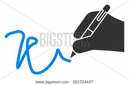 Vector Hand Signature Flat Icon. Vector Pictogram Style Is A Flat Symbol Hand Signature Icon On A Wh