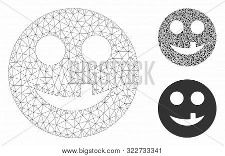 Mesh Toothless Smiley Model With Triangle Mosaic Icon. Wire Carcass Polygonal Mesh Of Toothless Smil