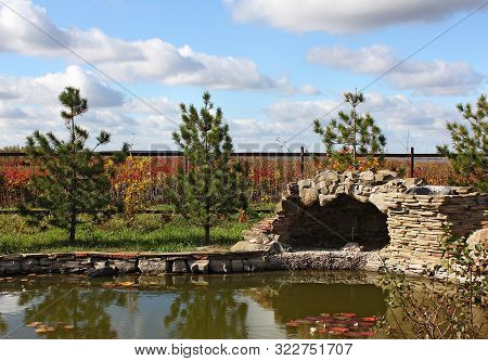 Garden With A Pond And A Grotto, Autumn, Russia